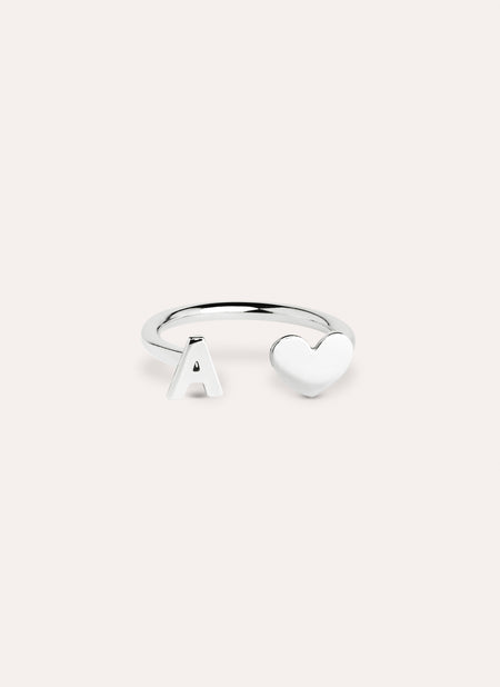 Letter Heart Personalized Silver Ring