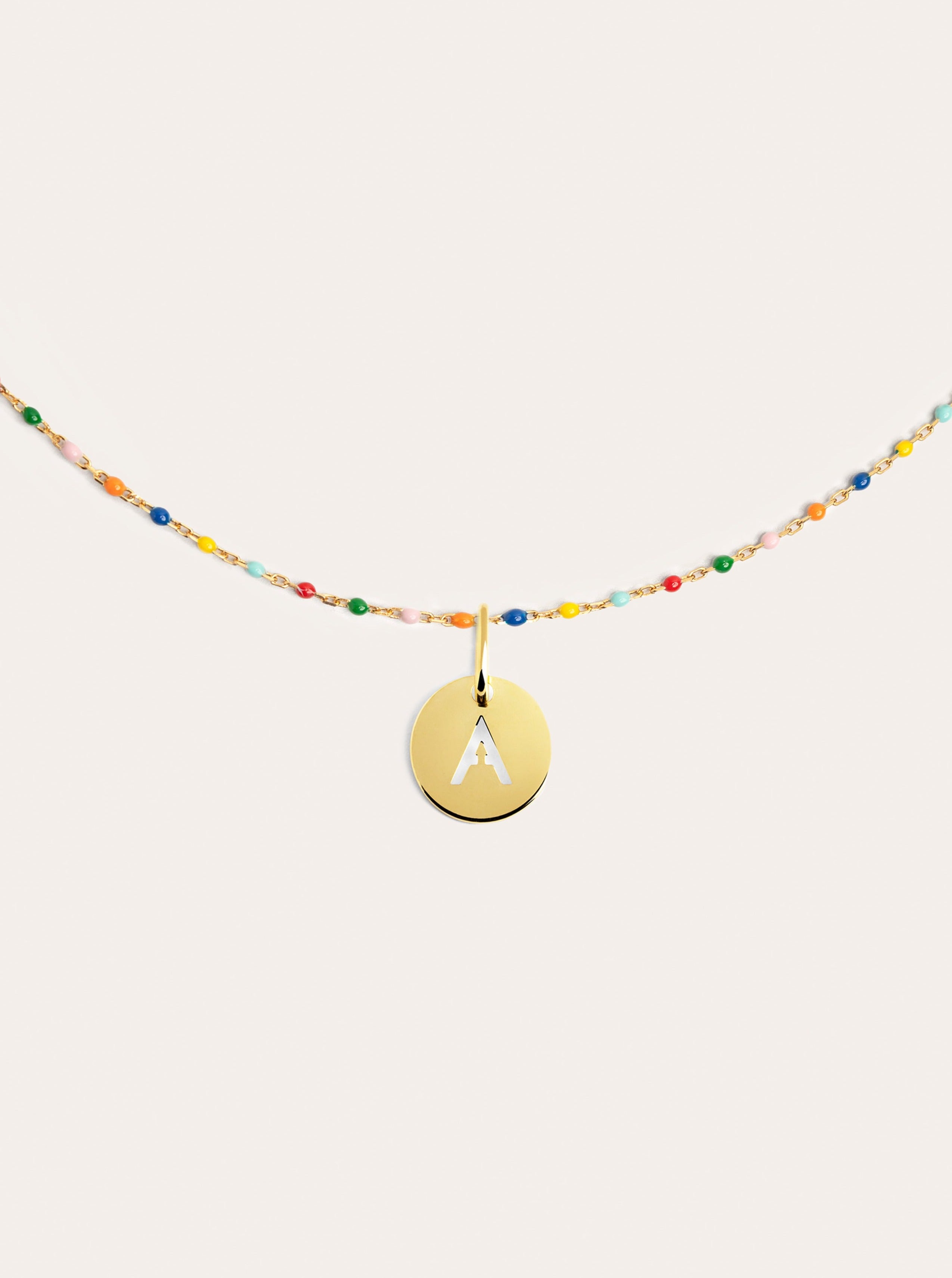 Colors Enamel Letter Personalized Gold Necklace 