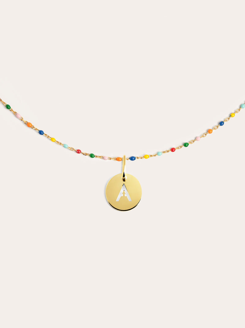 Colar Personalizado Colors Enamel Letter Prata Banho de Ouro