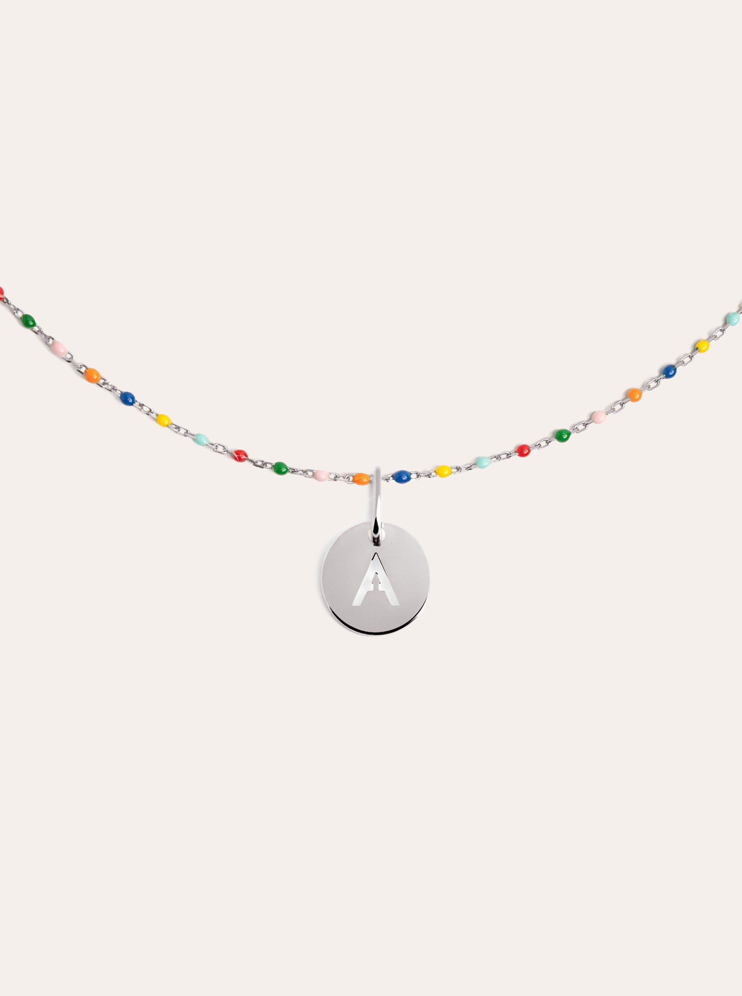 Colors Enamel Letter Personalized Silver Necklace 