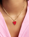  Lovely Heart Red Enamel Gold Necklace