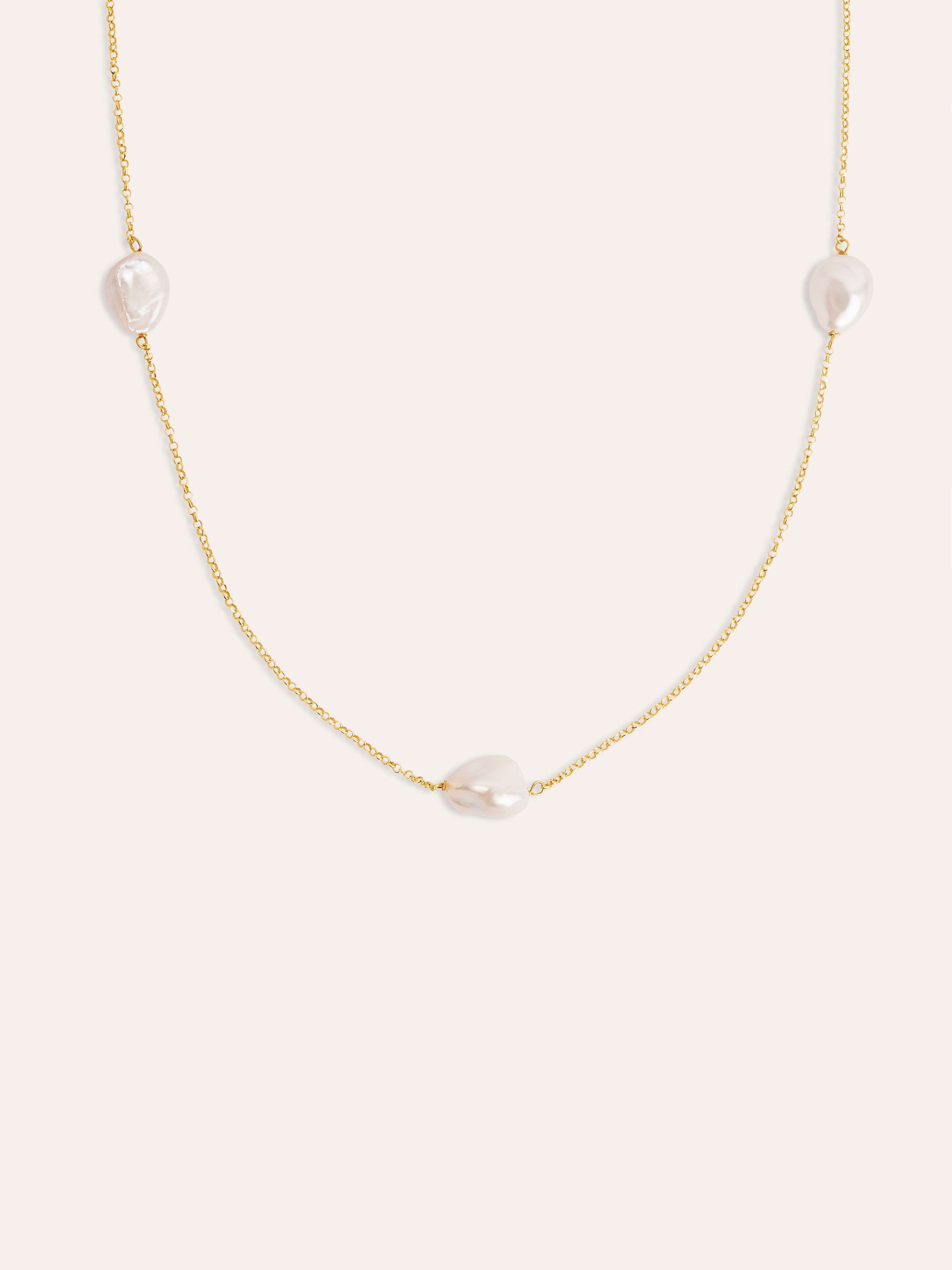 Collar Bean Pearls Plata Baño Oro