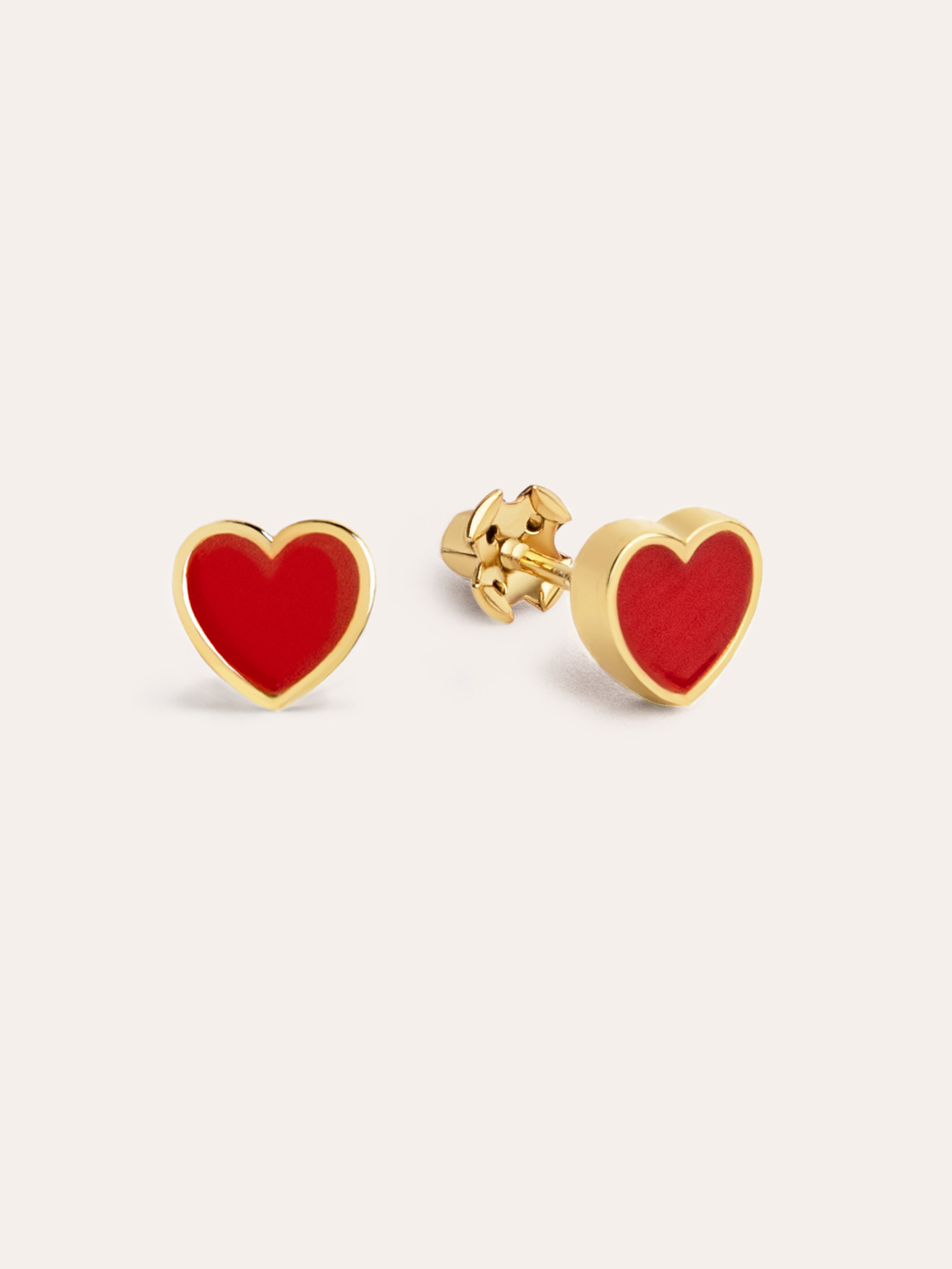 Pendientes Heart Red Enamel Plata Baño Oro