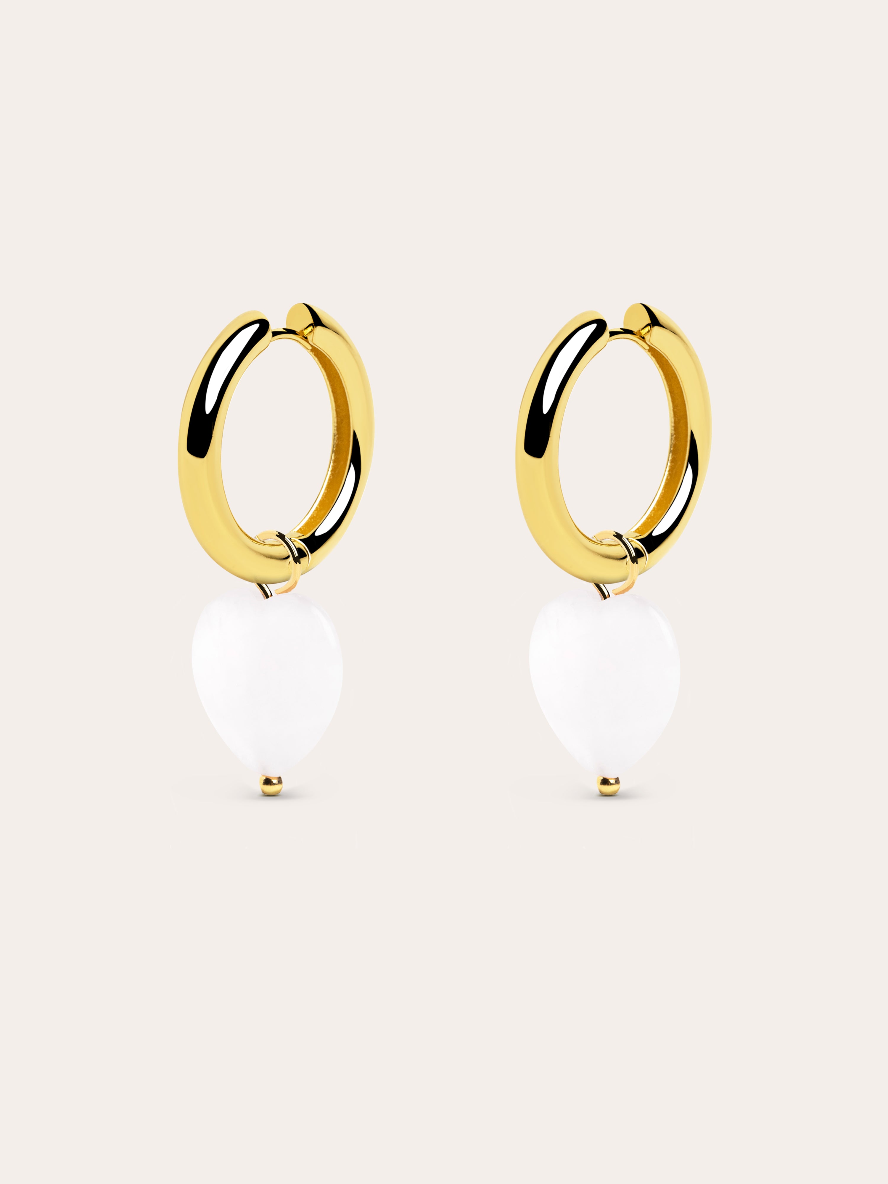Charms Heart White Jade Baño Oro