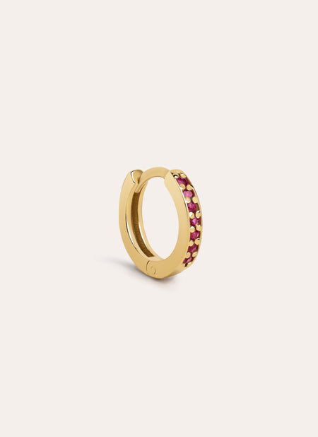 Grace 9kt Yellow Gold Single Hoop Earring with Rubies