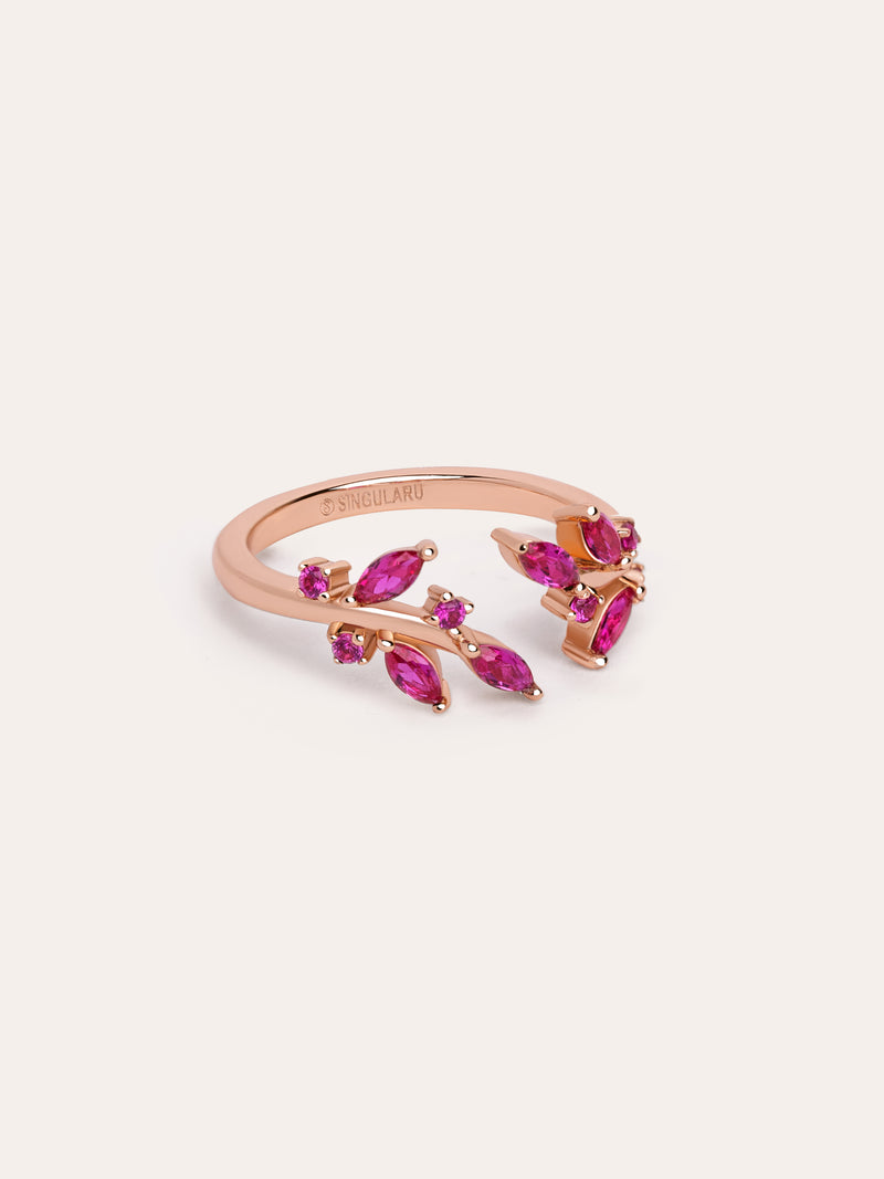 Anel Buganvilla Raspberry Prata Banho de Ouro Rosa