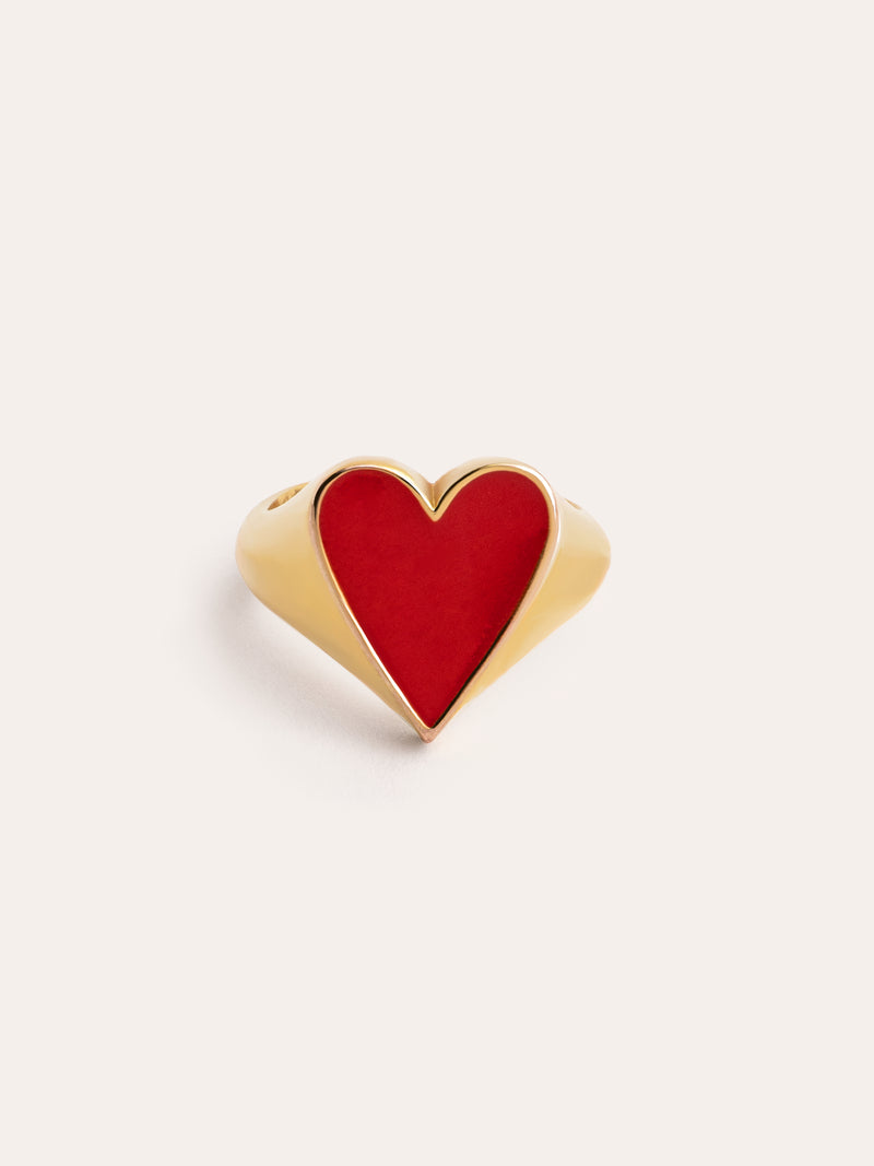 Lovely Heart Red Enamel Ring, vergoldet