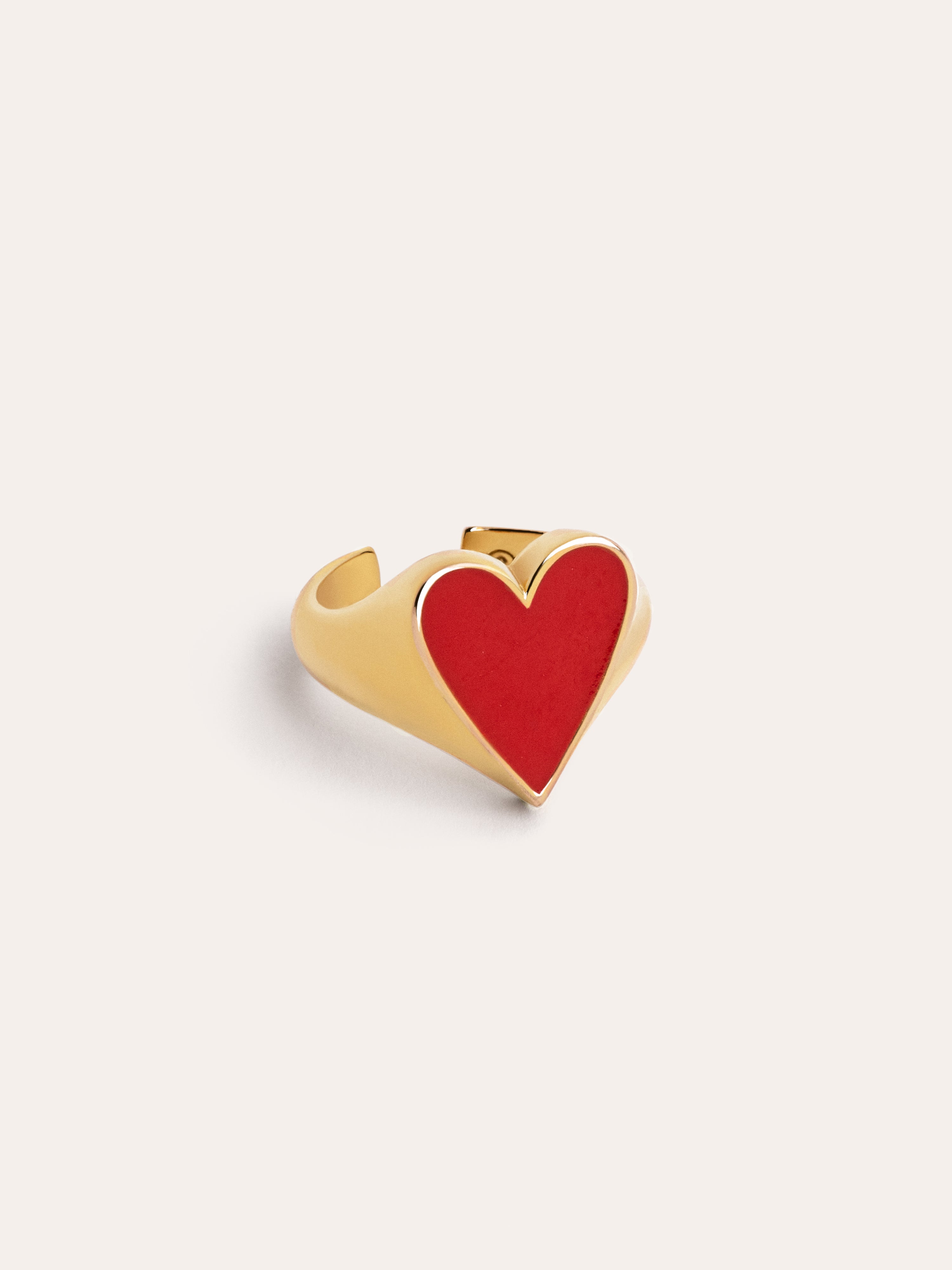 Anillo Lovely Heart Red Enamel Baño Oro