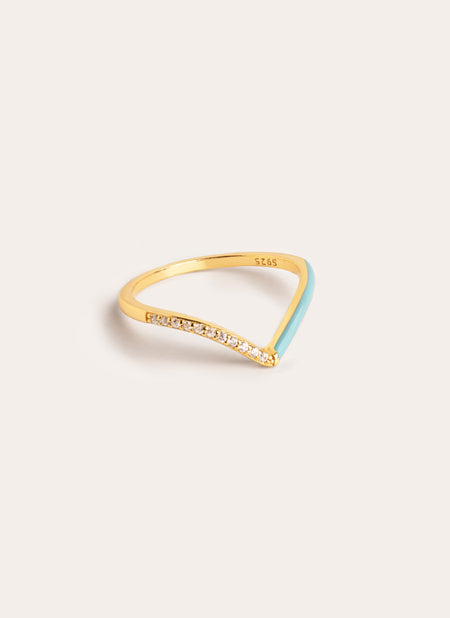 Anillo Peak Spark Sky Enamel Plata Baño Oro