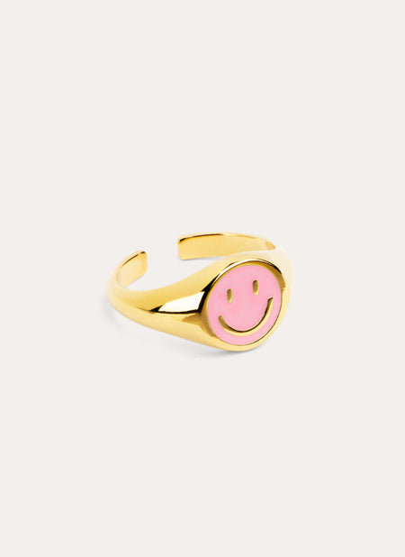 Smiley Rose Enamel Gold Ring