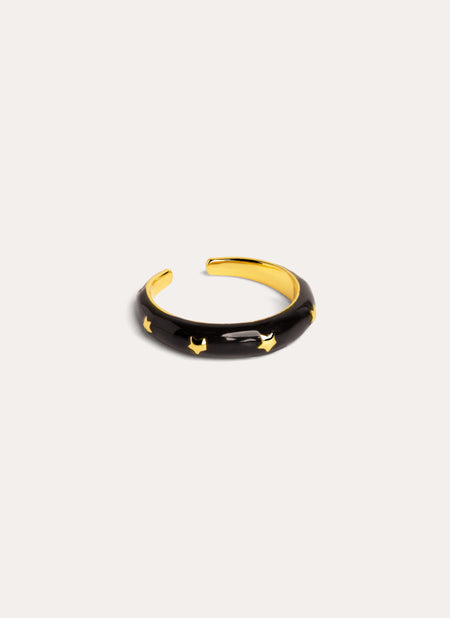 Stars Black Enamel Gold Ring