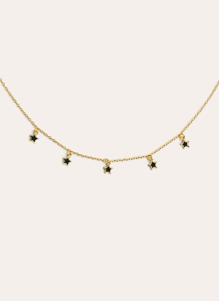 Mini Stars Black Enamel Gold Necklace