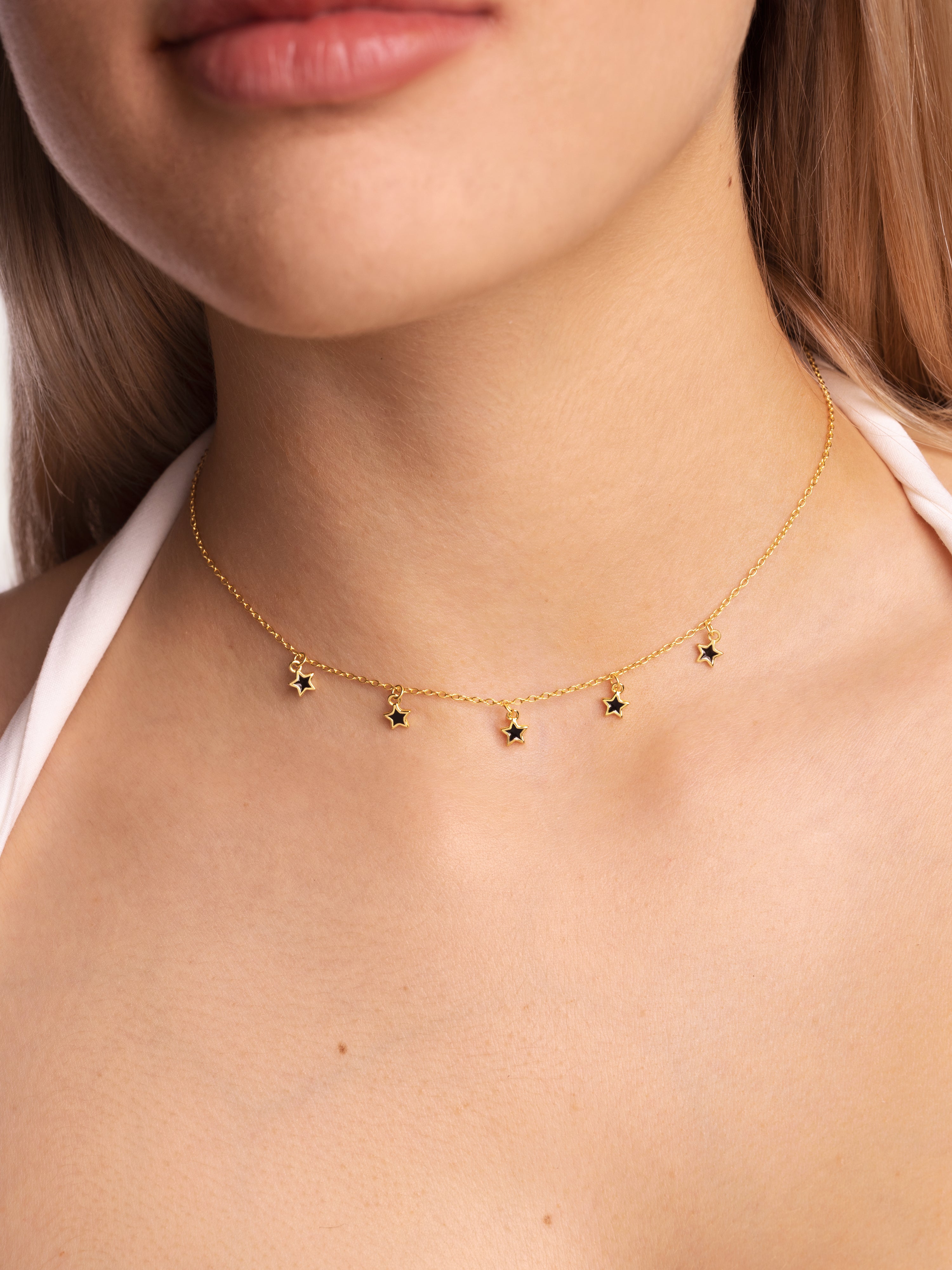 Collar Mini Stars Black Enamel Oro