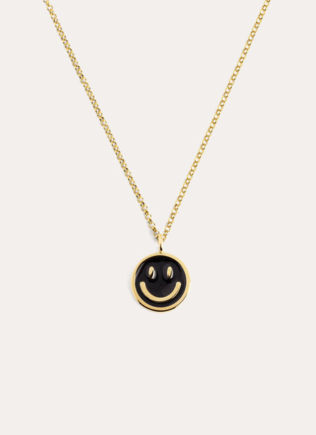 Smiley Black Enamel Gold Necklace