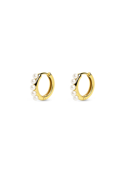 5 Pearls Gold Hoop Earrings