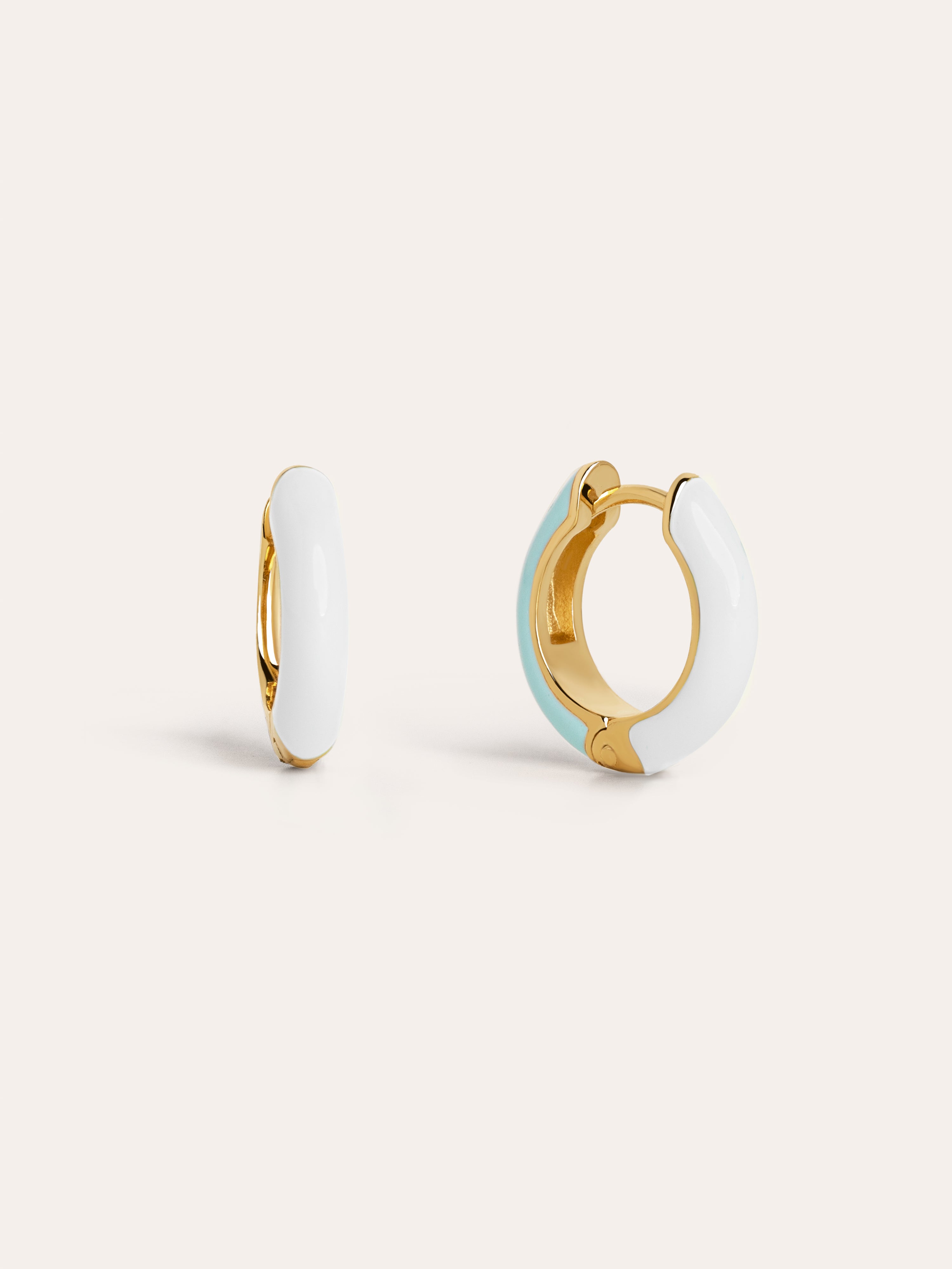 Pendientes Aro M Sky White Enamel Oro