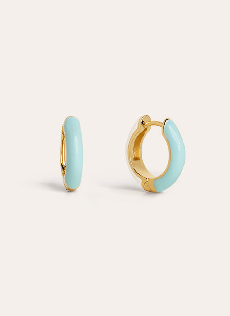  M Sky White Enamel Gold Hoop Earrings 