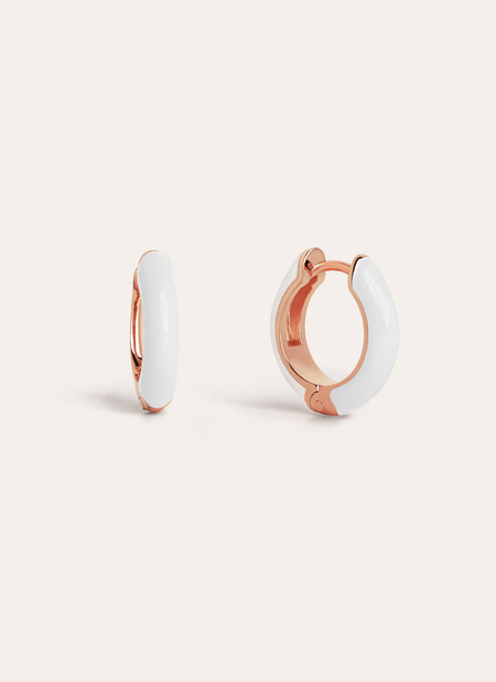 M White Enamel Rose Gold Hoop Earrings