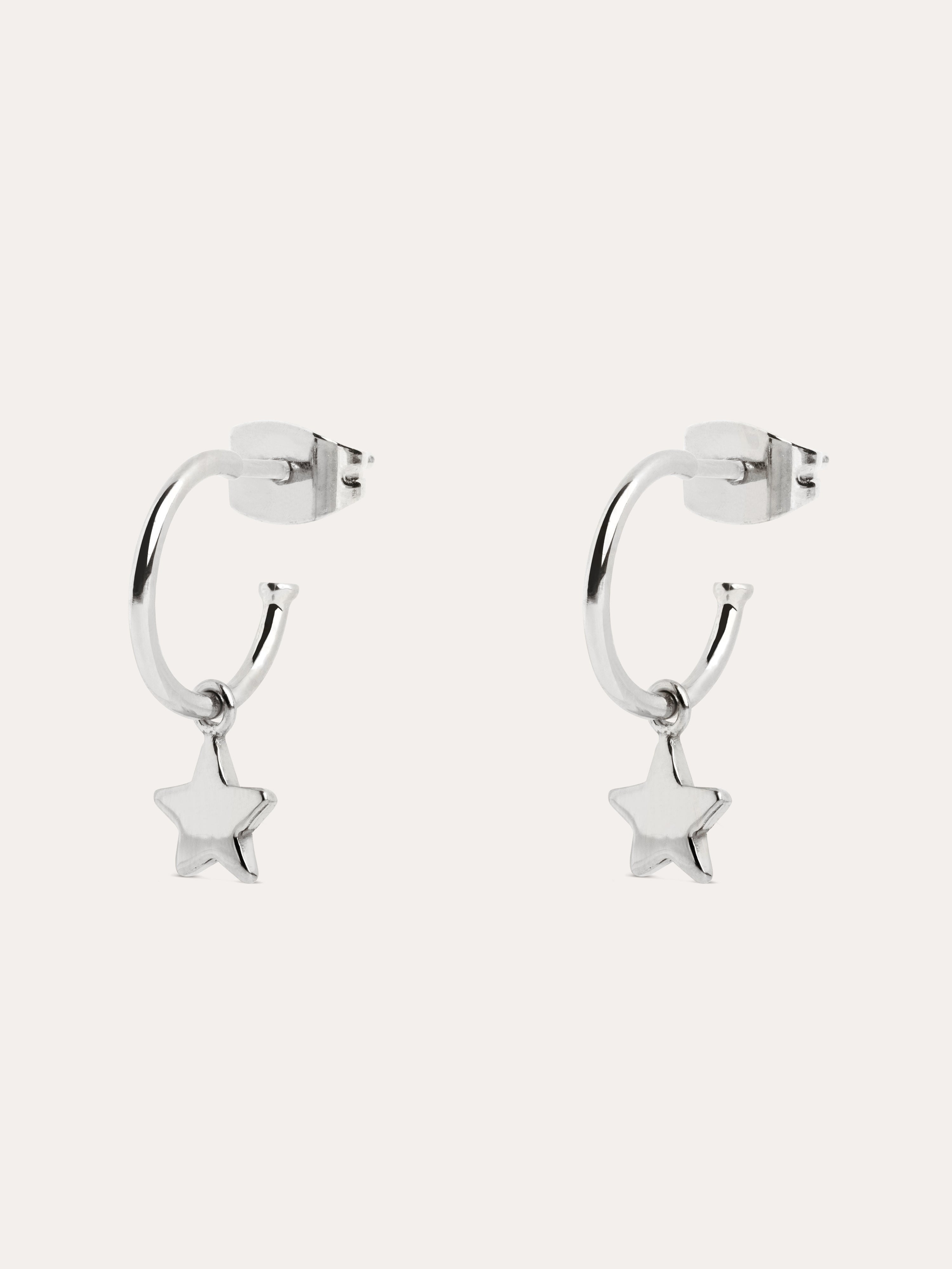 Star Hoop Silver Earrings