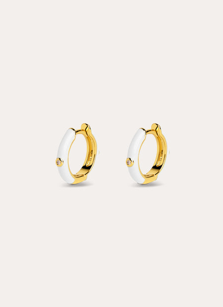 Pendientes Aro Spark White Enamel Baño Oro