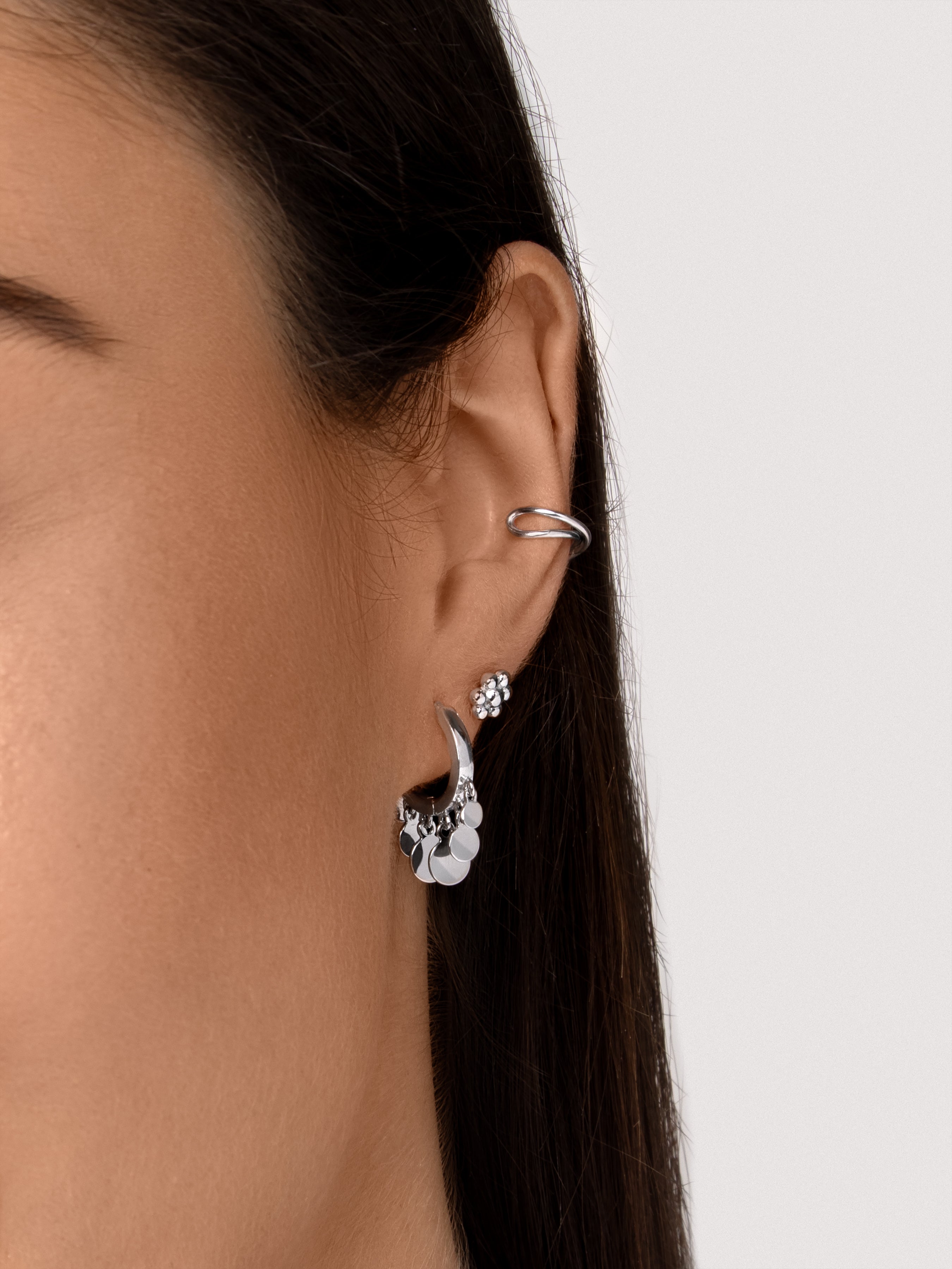 Pendientes Aro Mini Moons Plata Puesta