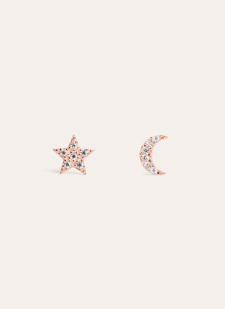 Moon & Star Rose Gold Earrings