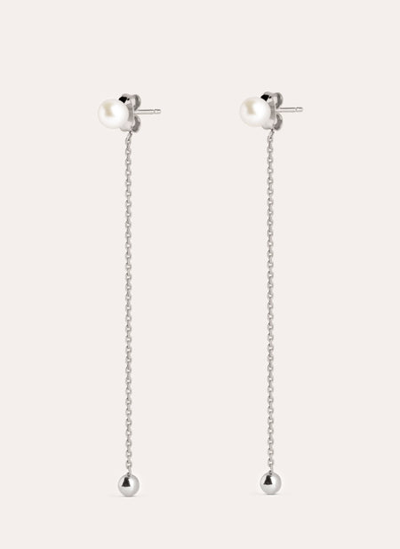 Pearl & Dangle Dot Silver Earrings 