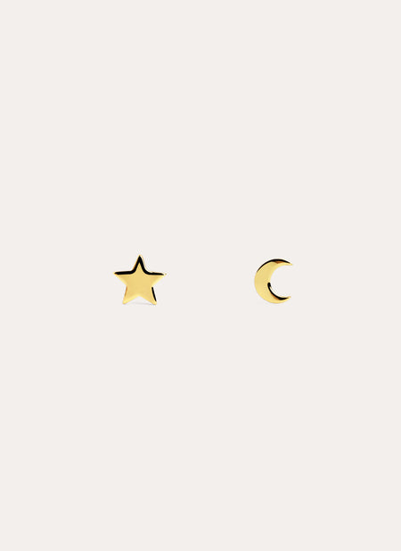 Pendientes Simple Moon & Star Plata Baño Oro