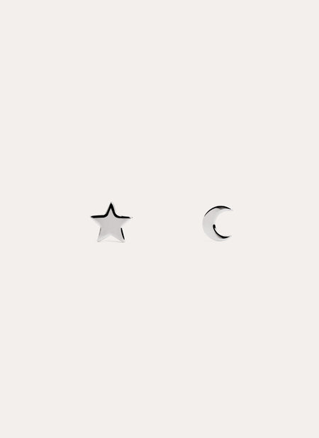 Simple Moon & Star Silver Earrings