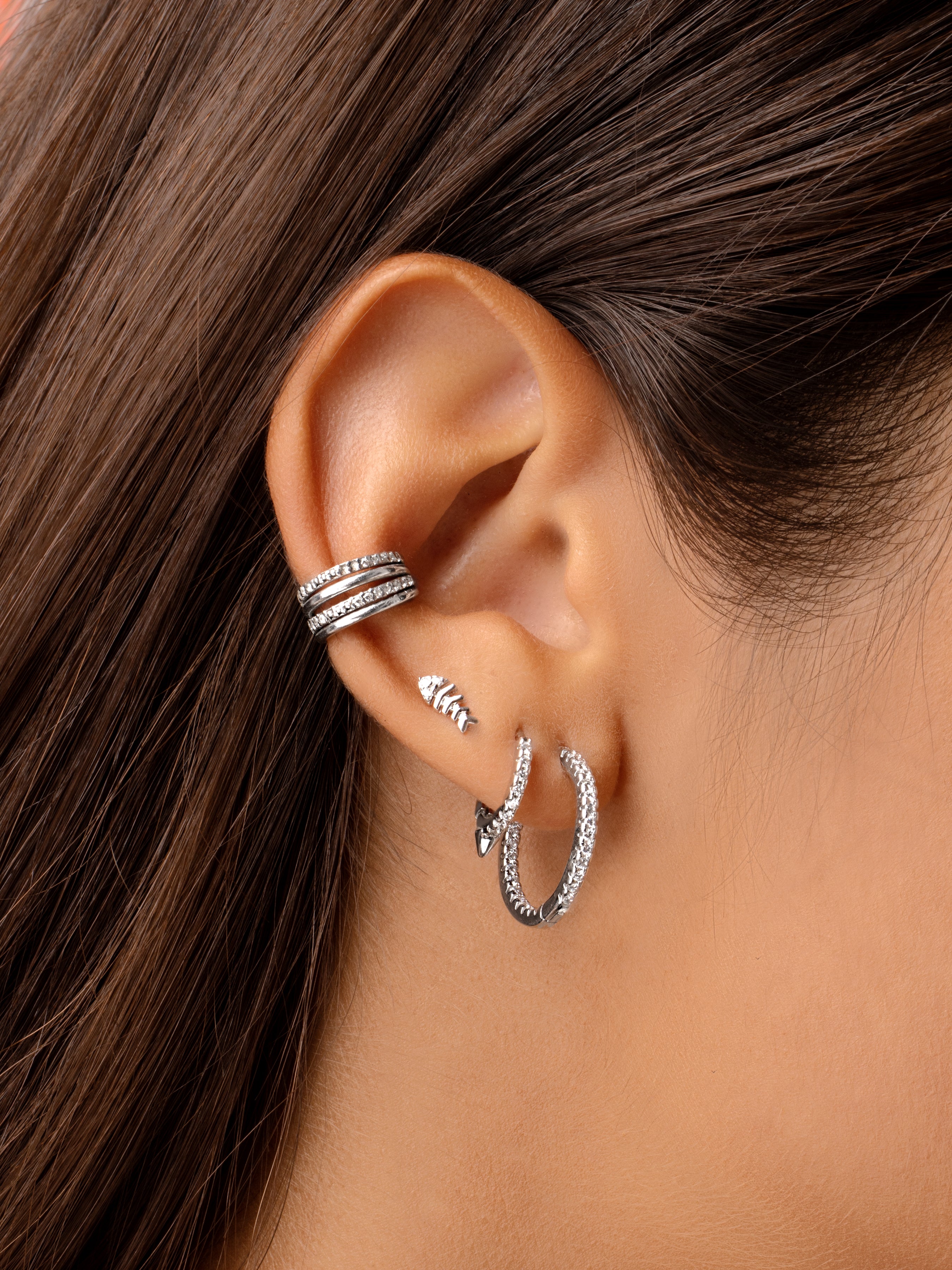 Fishbone Spark Silver Single Earring