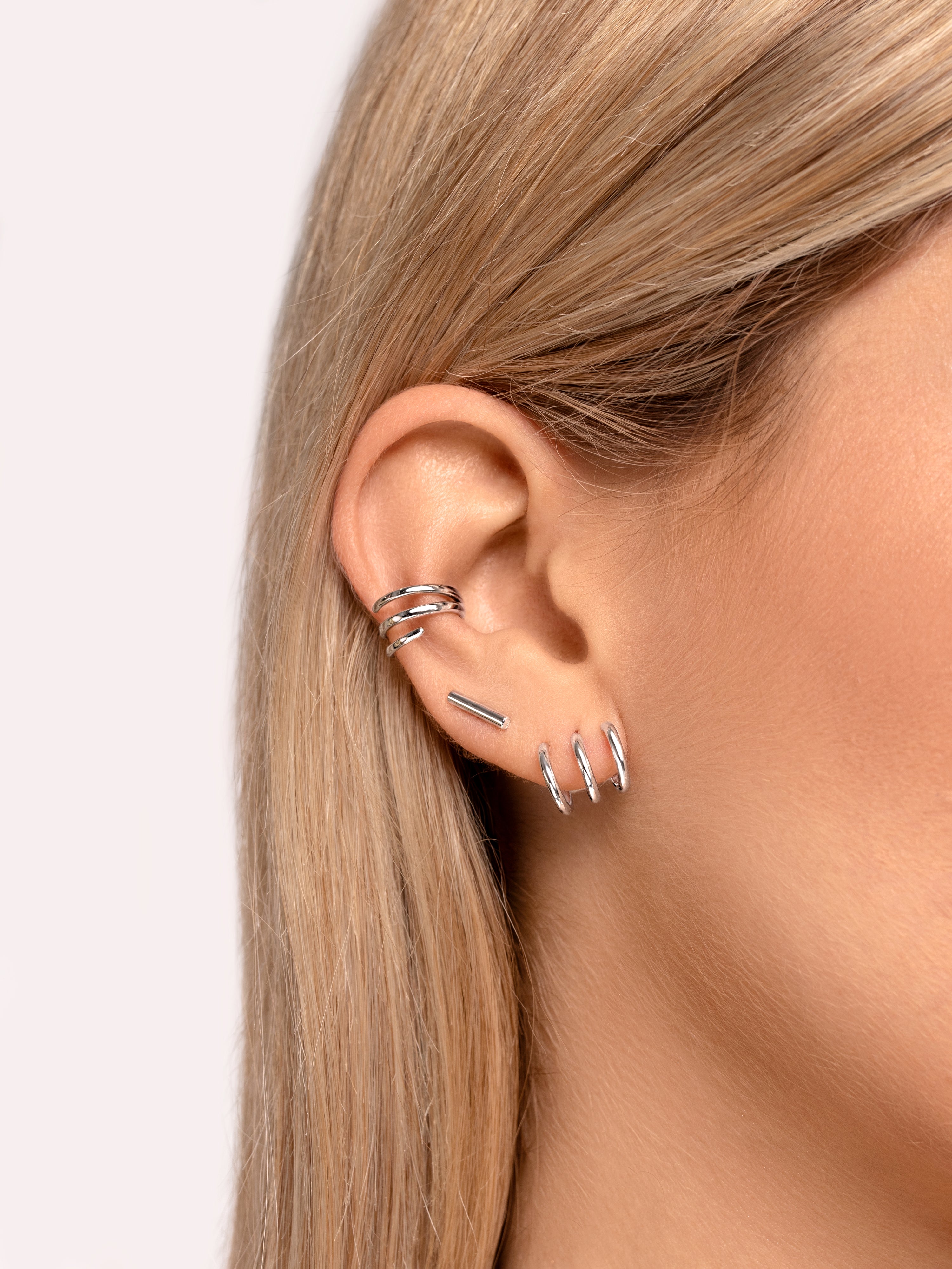 Three Silver Hoop Single earring