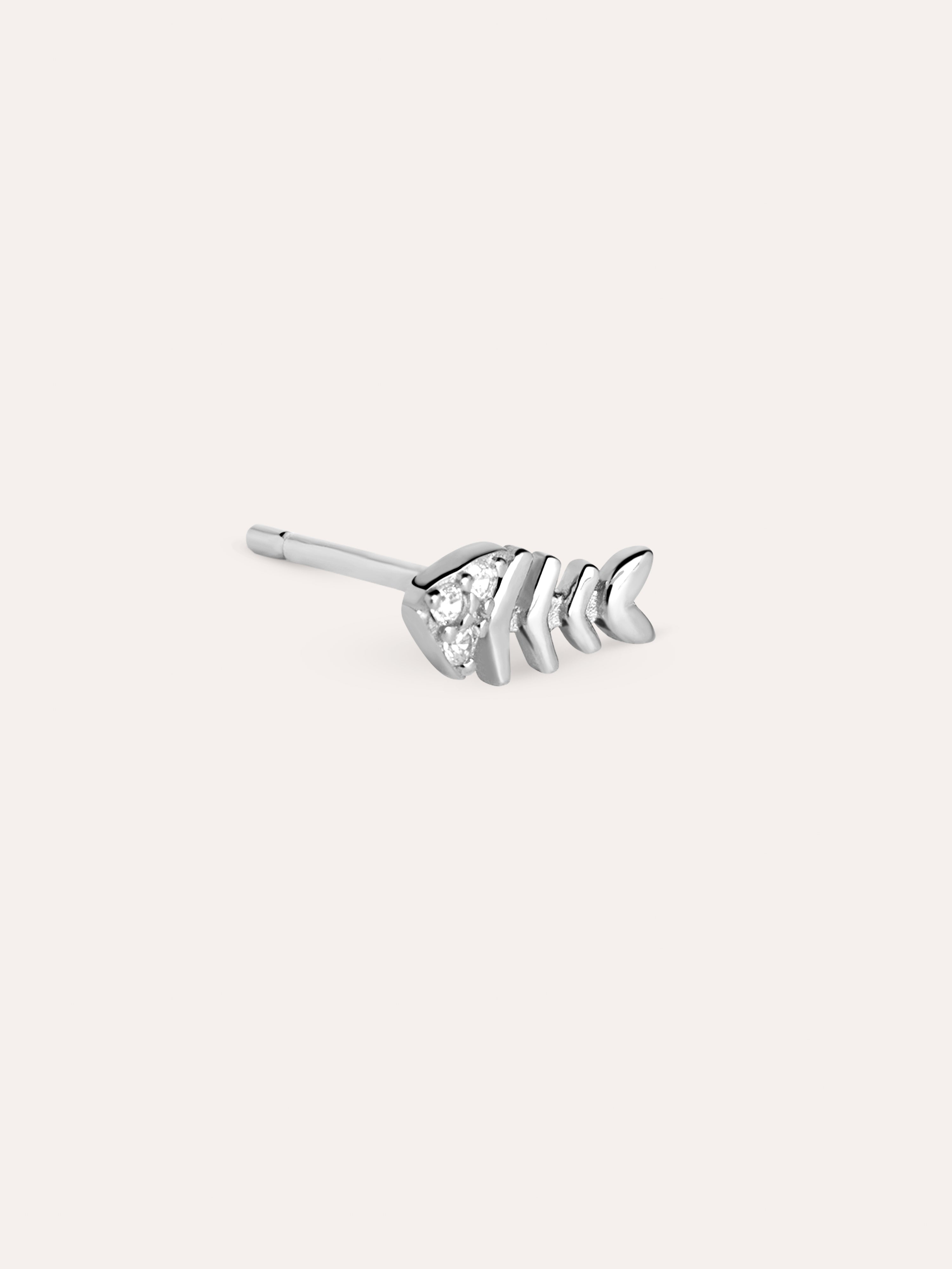 Fishbone Spark Silver Single Earring