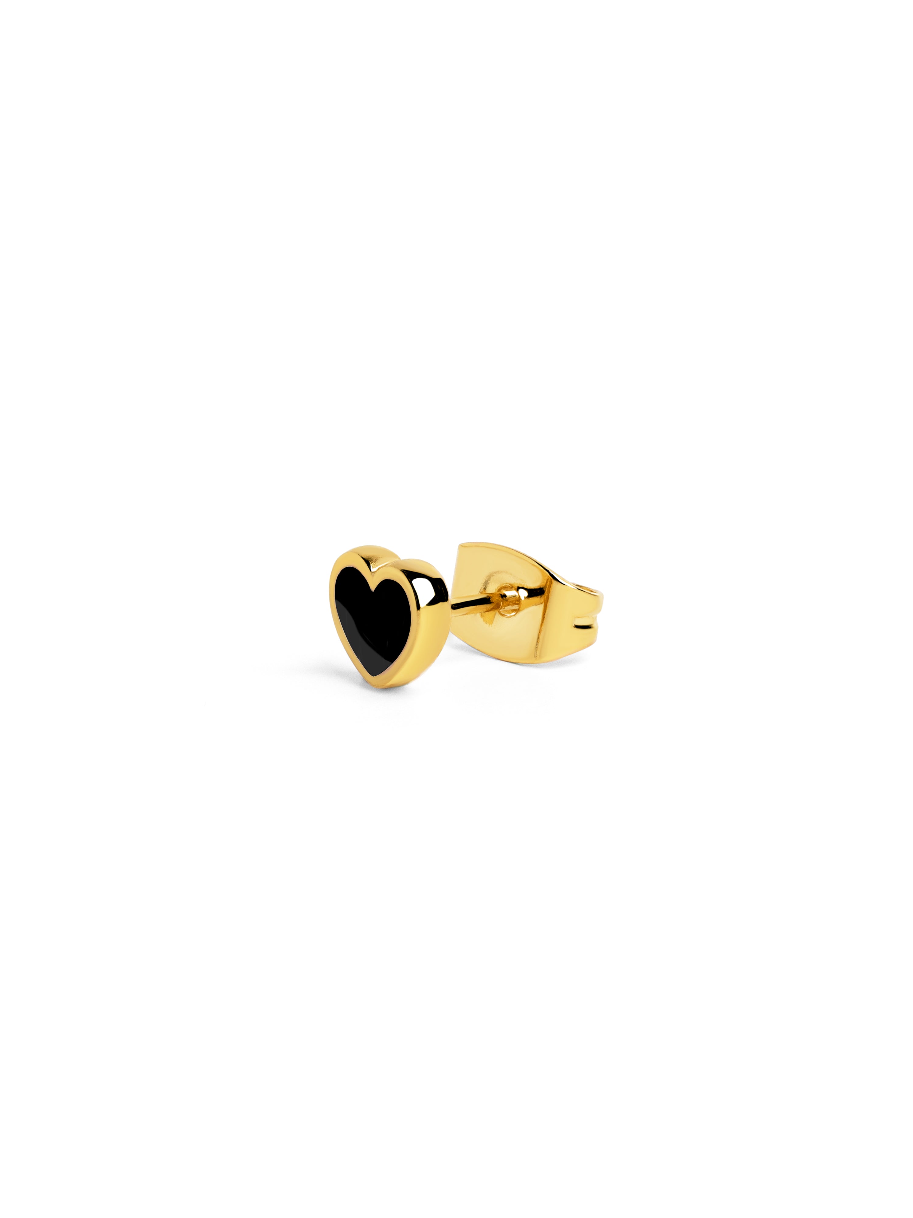 Black Heart Enamel Gold Single Earring