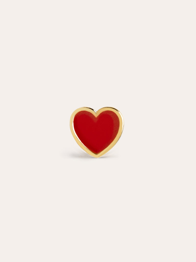 Heart Red Enamel Gold Single Earring
