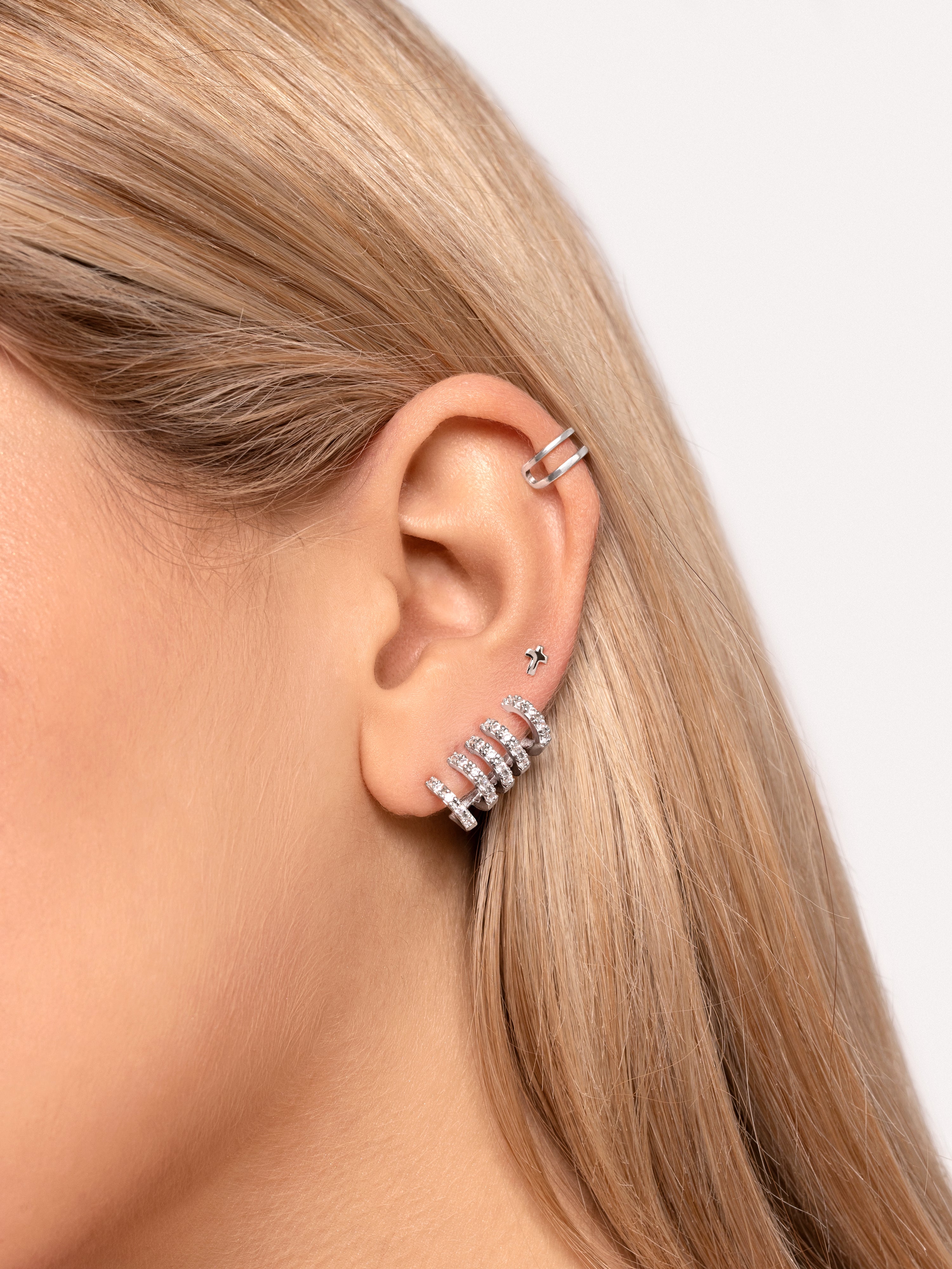 Double Ring Silver Ear Cuff Single Earring