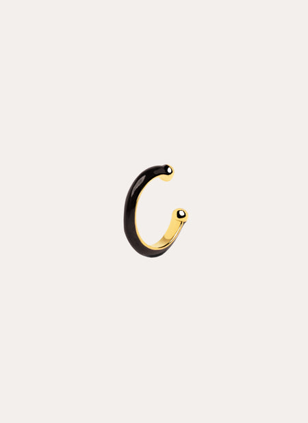 Ring Black Enamel Gold Ear Cuff Single Earring 